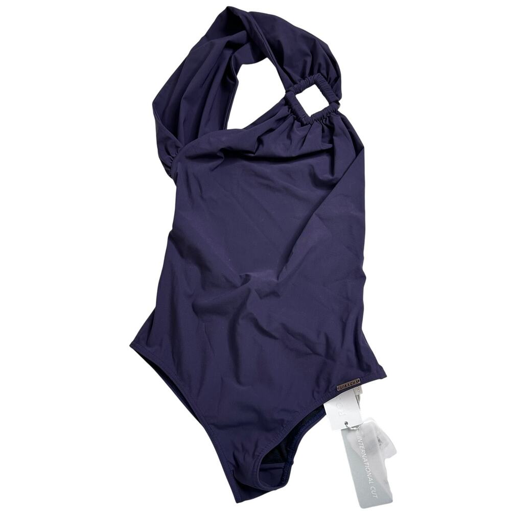 Rosa Chá NWT One-Shoulder Cutout One-Piece Swimsuit Navy Blue S Ring Detail